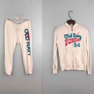 Old Navy White Sweatsuit Set, Hoodie & Sweatpants
